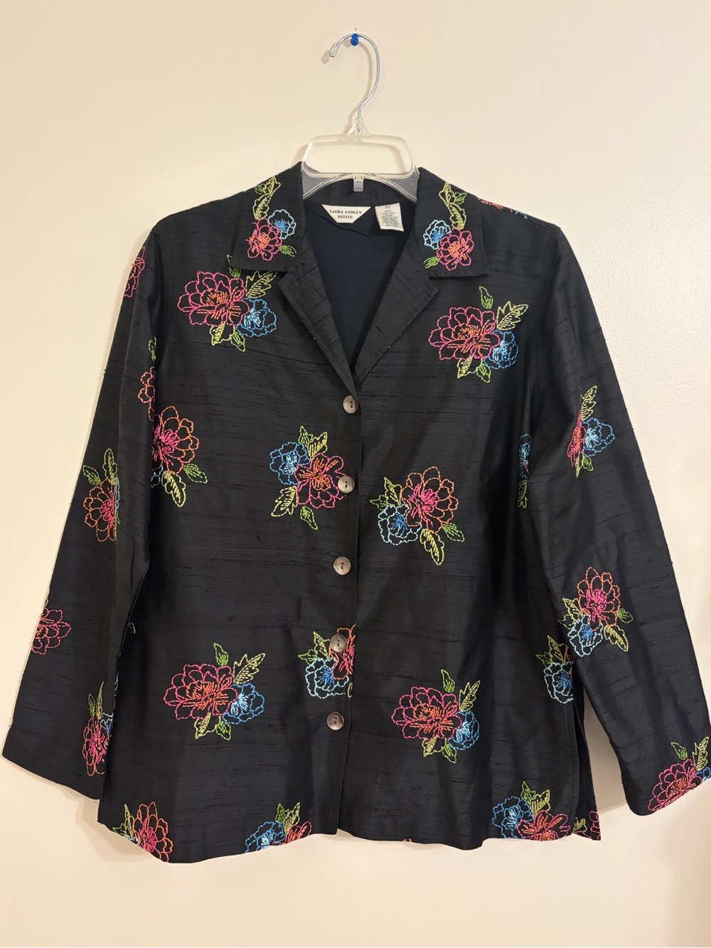 Laura Ashley | Vintage Black Floral Embroidered Button-down Blouse size SP